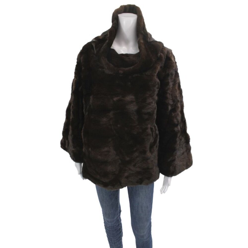 Zandra Rhodes Women Brown Fur Kimono Coat Size M